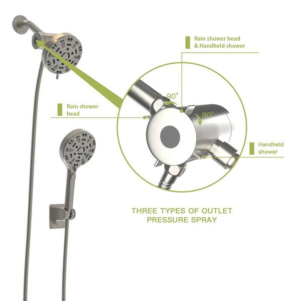 8-Spray 4.7 in. Dual Wall Mount Fixed and Handheld Shower 8-Spray 4.7 in. Dual Wall Mount Fixed and Handheld Shower