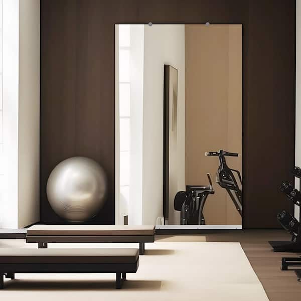 Clear 46 in. W x 72 in. H Oversized Shatterproof Rectangular Frameless Yoga Mirror Gym Mirror Floor Mirror