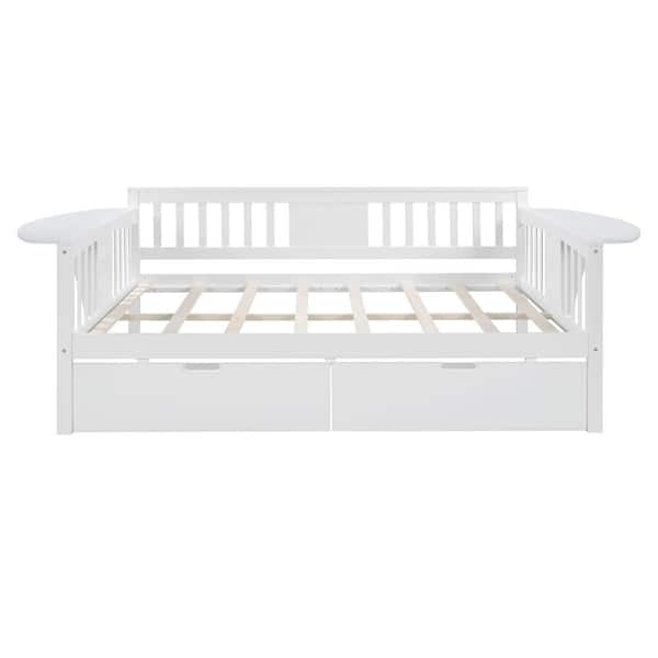 URTR White Full Size Daybed with Storage Drawers, Wood Full Bed Frame with  Built-in End Table for Bedroom, Living Room T-01260-K - The Home Depot
