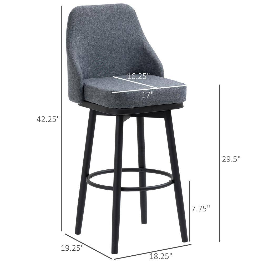 Gray Upholstered Swivel Bar Stools with Steel Legs, Set of 2