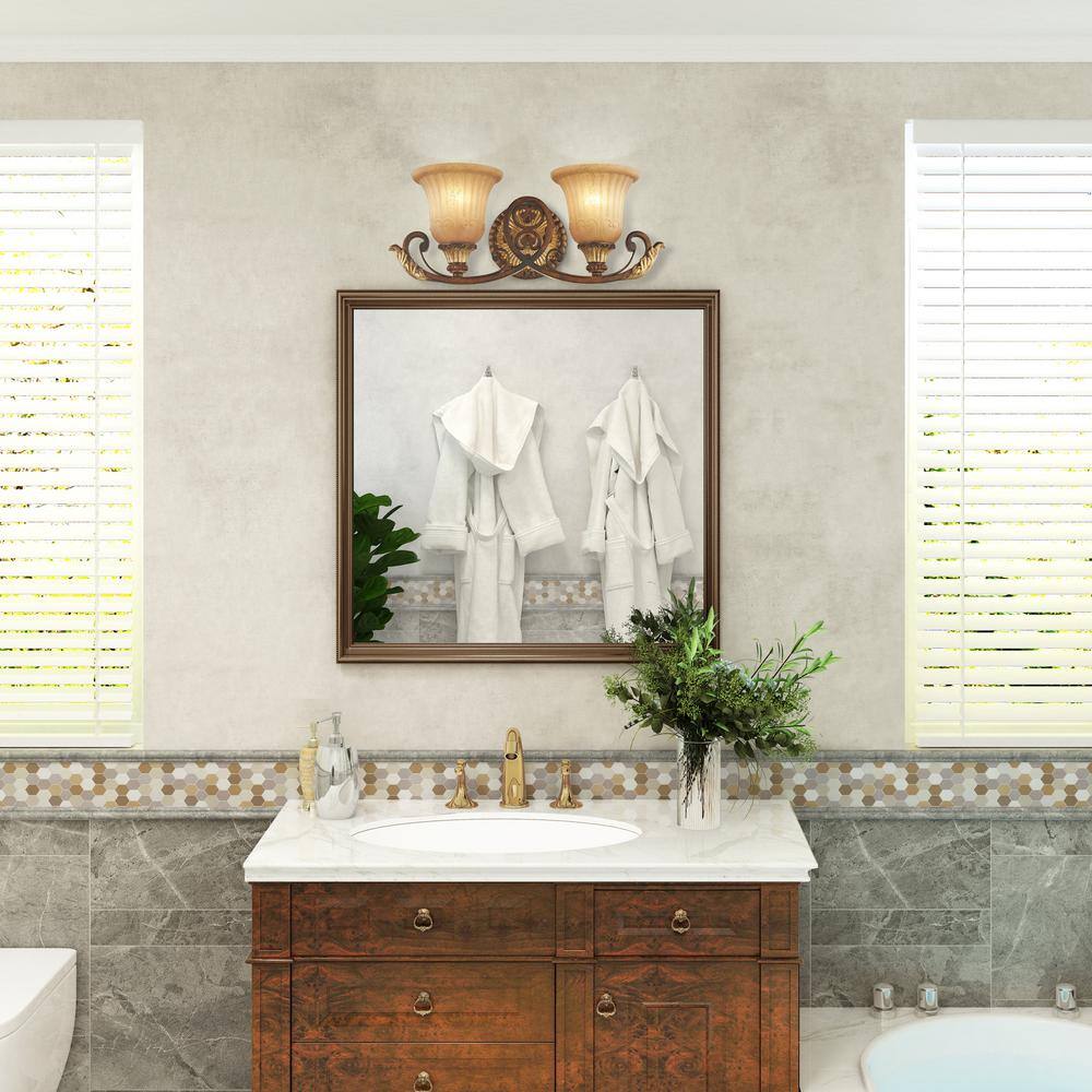 Verona Bronze & Aged Gold Leaf 2-Light Vanity with Rustic Art Glass