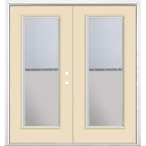 72 in. x 80 in. Golden Haystack Steel Prehung Left-Hand Inswing Mini Blind Patio Door with Brickmold