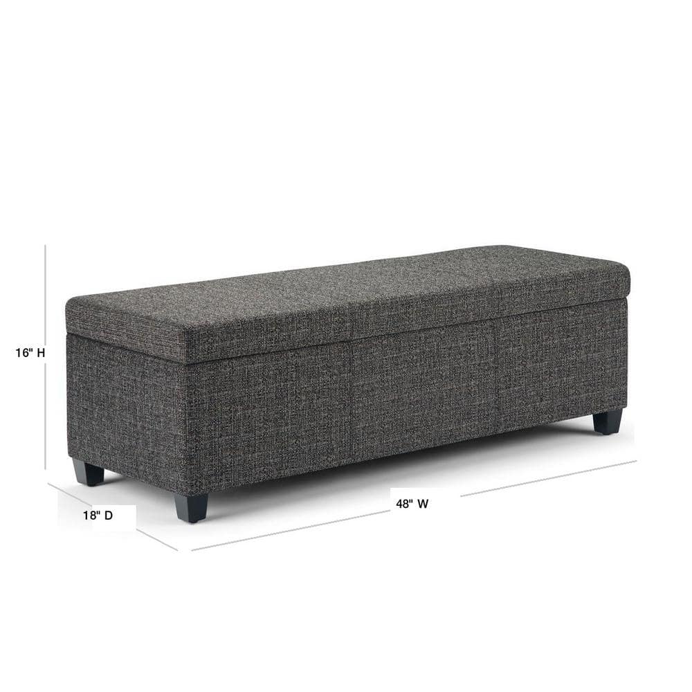Dark Gray Tweed Upholstered Storage Ottoman Bench