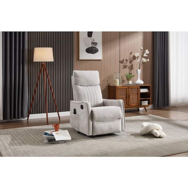 Cecil Modern Light Gray Upholstered Chenille Swivel Rocker Manual Recliner Chair with Lumbar Heat and Massage