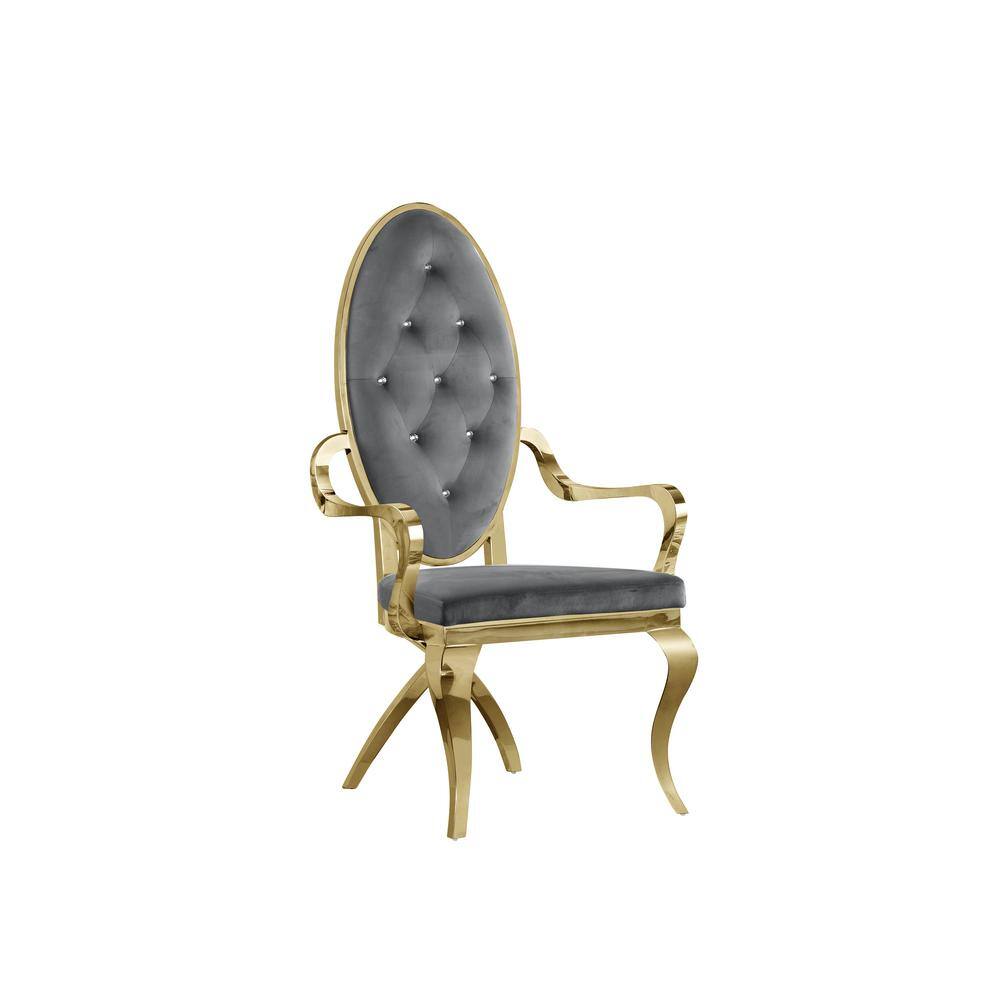 Dark Grey Velvet Accent Chair with Gold Metal Frame