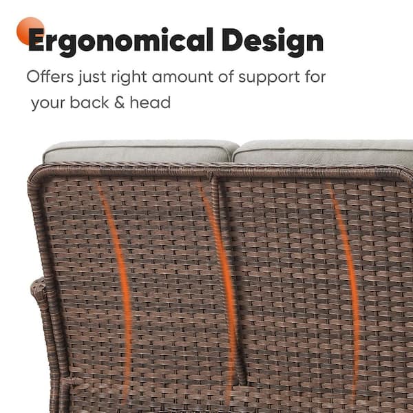 Rotavia Brown PE Wicker 1-Piece Outdoor Couch with Gray Olefin Thick Cushion Guard Cushions 3-Seat Patio Sofa