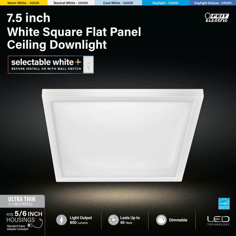 White Aluminum 7.5" Square Flat Panel LED Light