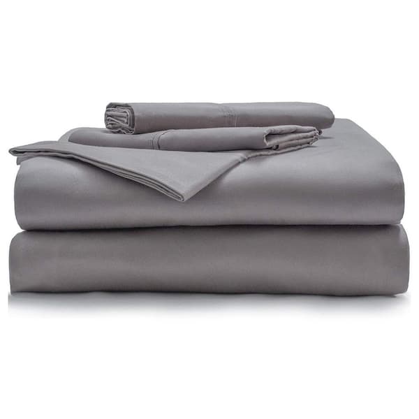 Miracle Percale 4 Piece Stone Gray 350 Thread Count Cotton Blend King Sheet Set 878848401163 The Home Depot