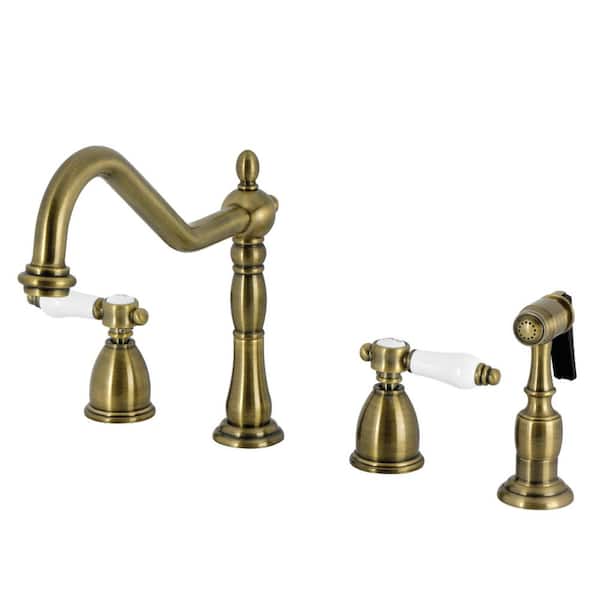 Bel-Air 2-Handle Deck Mount Standard Kitchen Faucet in Antique Brass