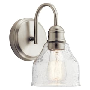 Avery 1-Light Brushed Nickel Bathroom Indoor Wall Sconce Light with Clear Seeded Glass Shade