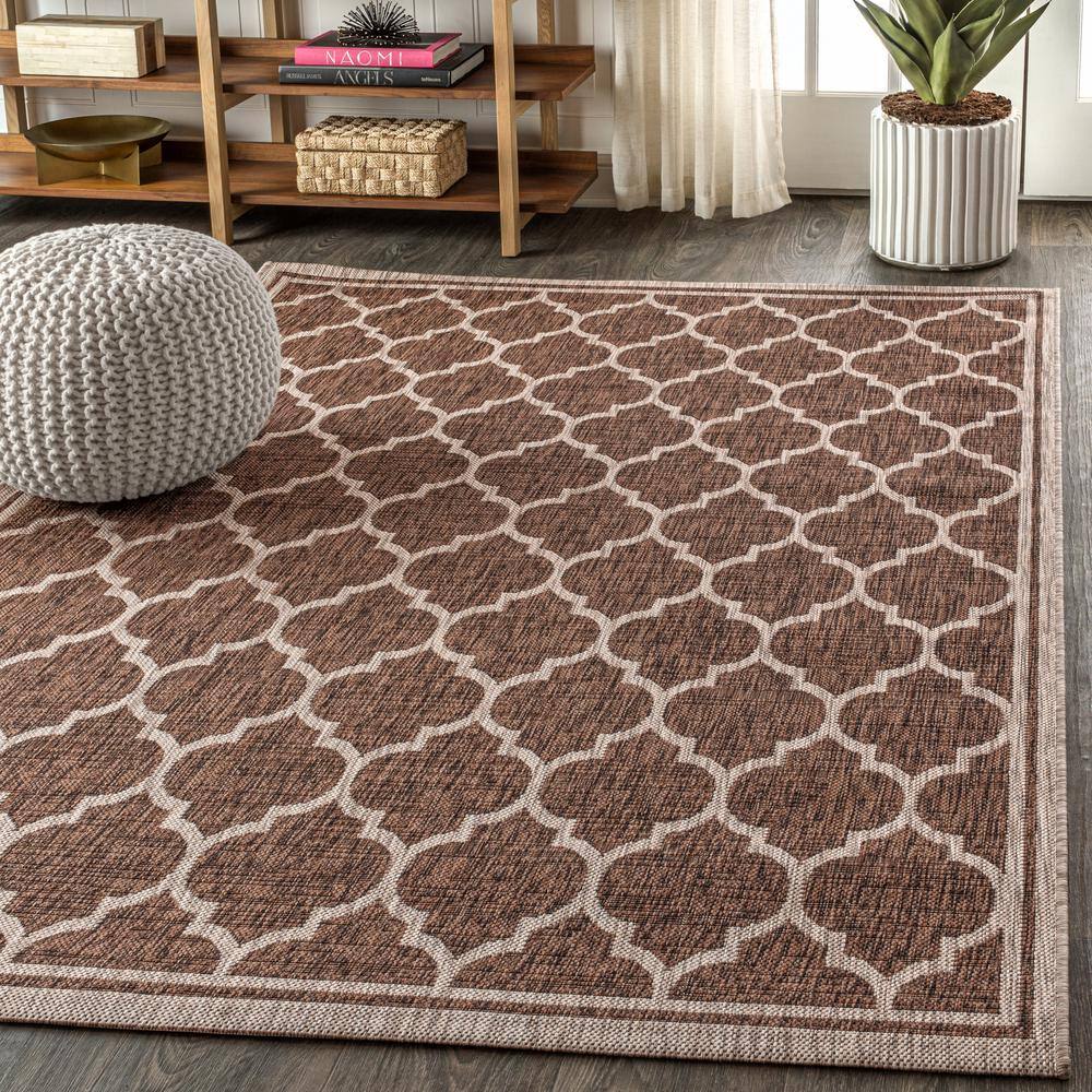 Espresso and Taupe Trellis Synthetic 9' x 12' Area Rug