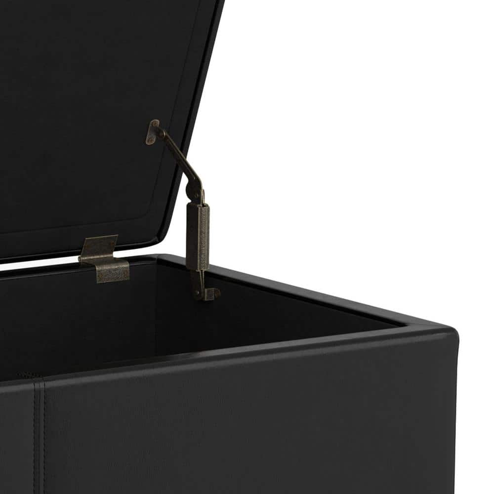 Midnight Black Faux Leather Extra Large Storage Ottoman Bench