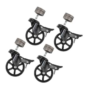 3/4 in. Black Malleable Iron Cap Fitting with 3 in. Caster Wheel for Pipe Furniture (4-Pack)