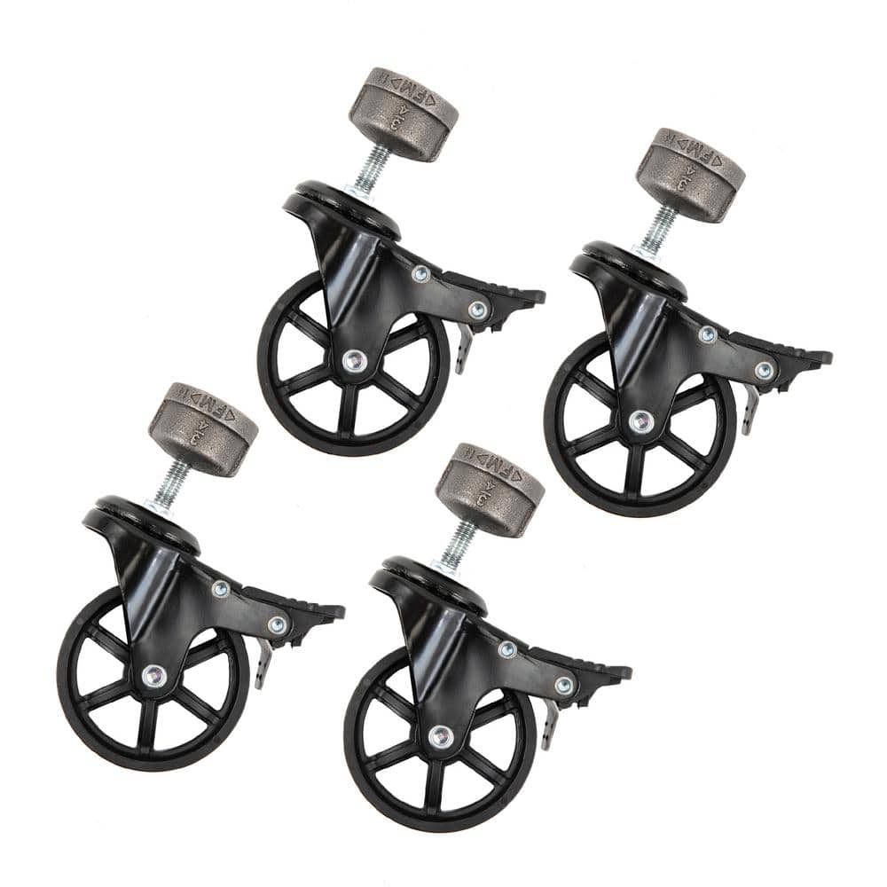 3/4 in. Black Malleable Iron Cap Fitting with 3 in. Caster Wheel for Pipe Furniture (4-Pack) price history on PriceWatchPro