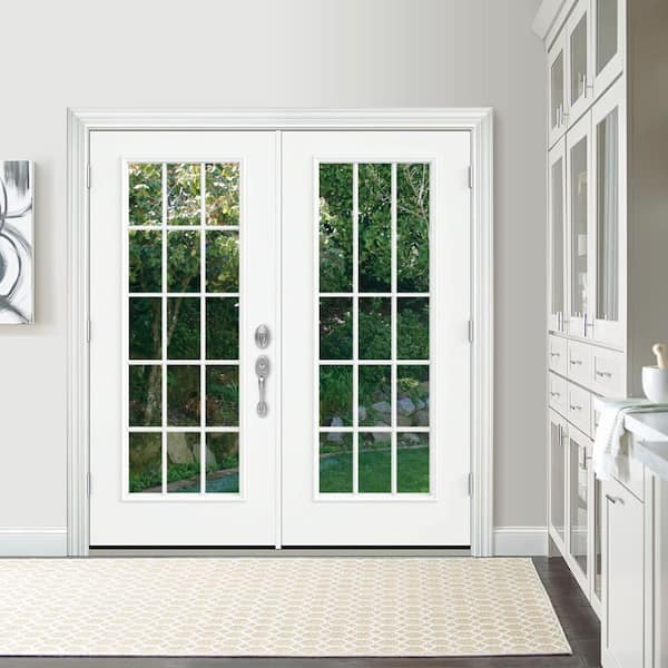72 in. x 80 in. White Painted Steel Right-Hand Inswing 15 Lite Glass Stationary/Active Patio Door