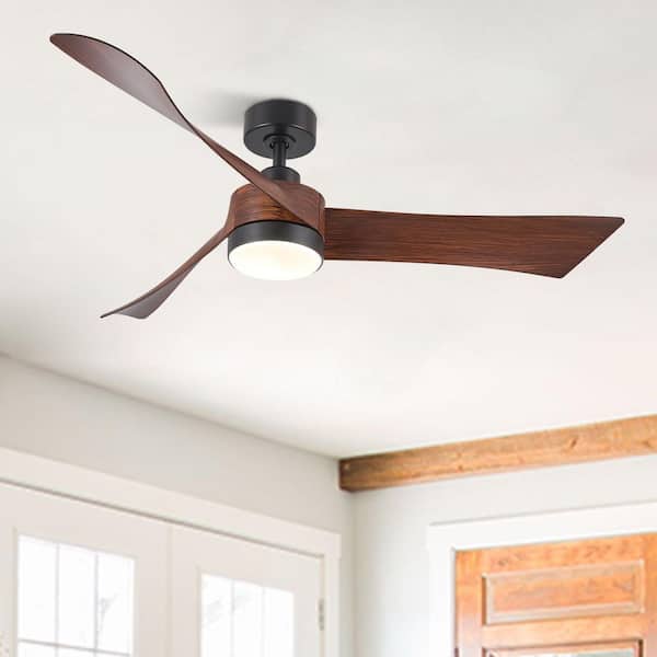 54 in. LED Indoor Wood Grain Mid-Century Modern Ceiling Fan with 6 Remote Controlled Speeds