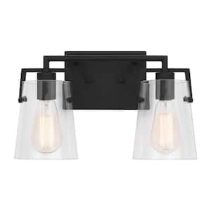 Crofton 14.625 in. W x 9 in. H 2-Light Midnight Black Bathroom Vanity Light with Clear Glass Shades