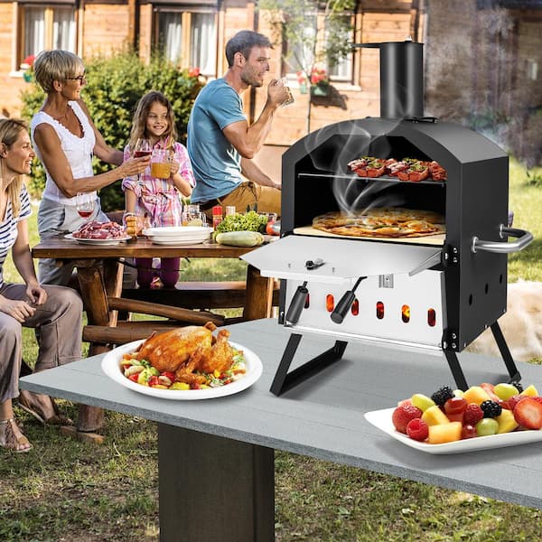 Costway Outdoor Pizza Oven with Waterproof Cover and Anti Scalding Handles Black