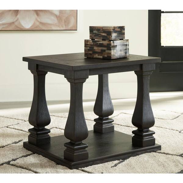 Signature DESIGN BY ASHLEY Wellturn 24 in. Black Rectangle Wood End Table with Shelves