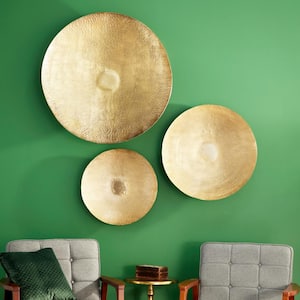 Metal Gold Large Metallic Disk Plate Wall Decor (Set of 3)