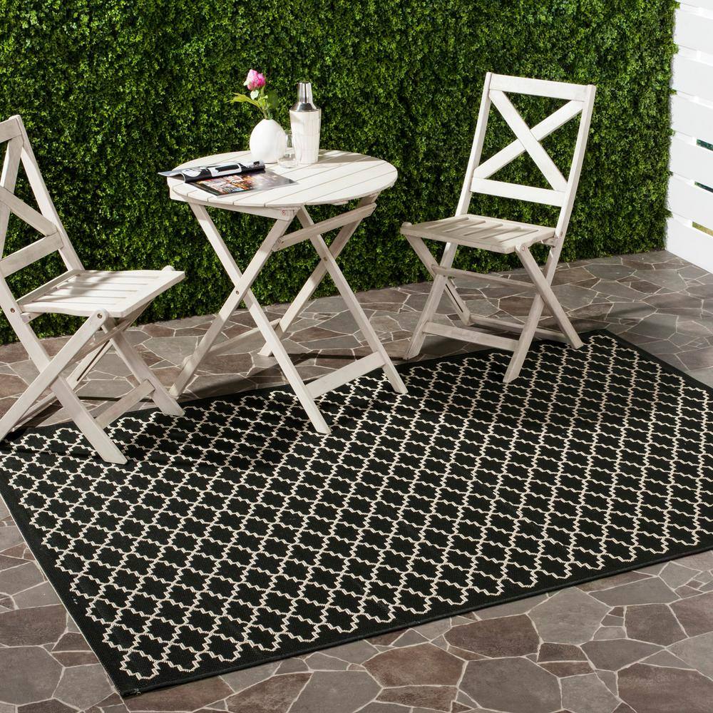 Black and Beige Square Synthetic Indoor/Outdoor Area Rug
