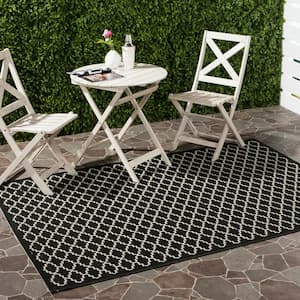 Courtyard Black/Beige 7 ft. x 7 ft. Square Geometric Indoor/Outdoor Patio  Area Rug