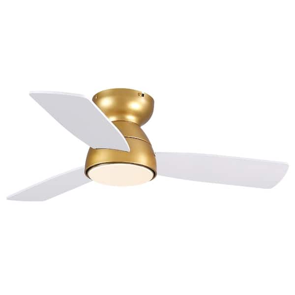 32 in. Smart Indoor Modern White-Gold Low Profile Flush Mount Ceiling Fan with Integrated Dimmable LED and Remote/App