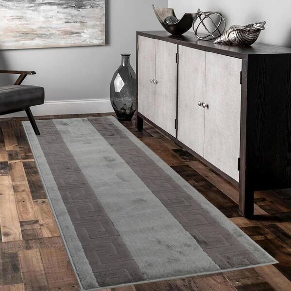 Euro Meander Design Gray 26 in. W x 432 in. L Stair Runner 78.11 sq. ft.