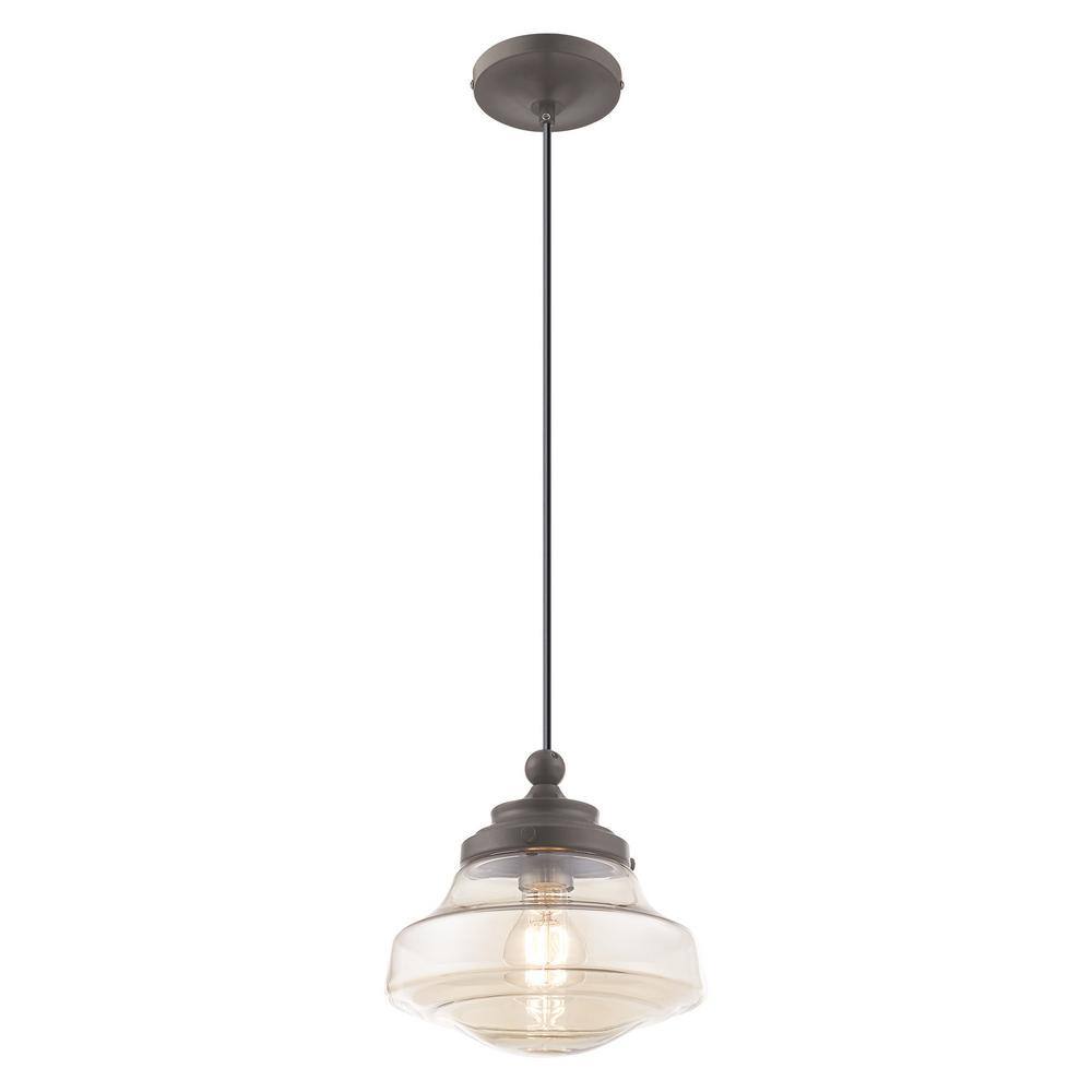 English Bronze Mini Pendant with Champagne Glass Shade