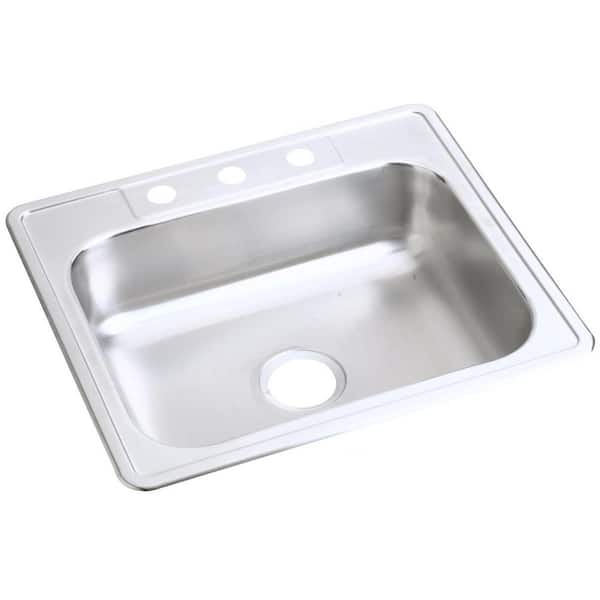 Elkay Dayton Stainless Steel 25" 2-Hole Single Bowl Kitchen Sink - (25 in. x 22 in. x 6-9/16 in.) in Satin w/ Centered H
