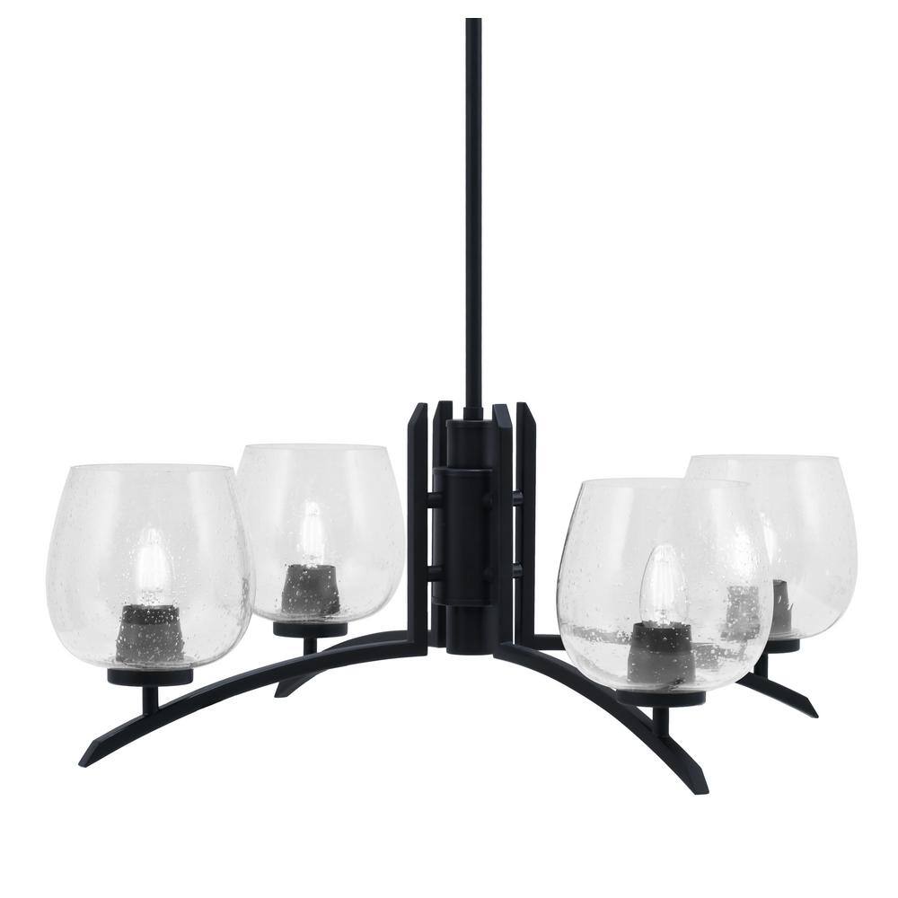 Siena 27.5 in. 4 Light Matte Black Chandelier with Clear Bubble Glass Shade
