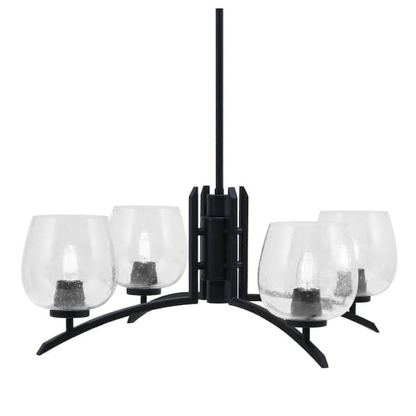Unbranded Siena 27.5 in. 4 Light Matte Black Chandelier with Clear Bubble Glass Shades