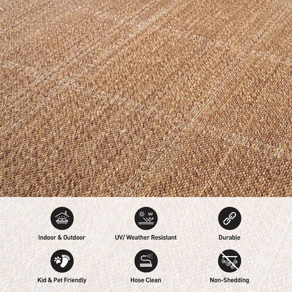 World Rug Gallery Plaid Sand/Natural Easy-Care Jute-Style Indoor