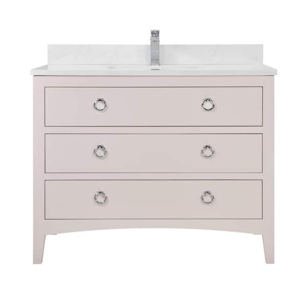 Legion Furniture French Contemporary 42in. 1 Freestanding Dreamy White Bath Vanity with White Artificial Stone Top Assembled Bath Vanity