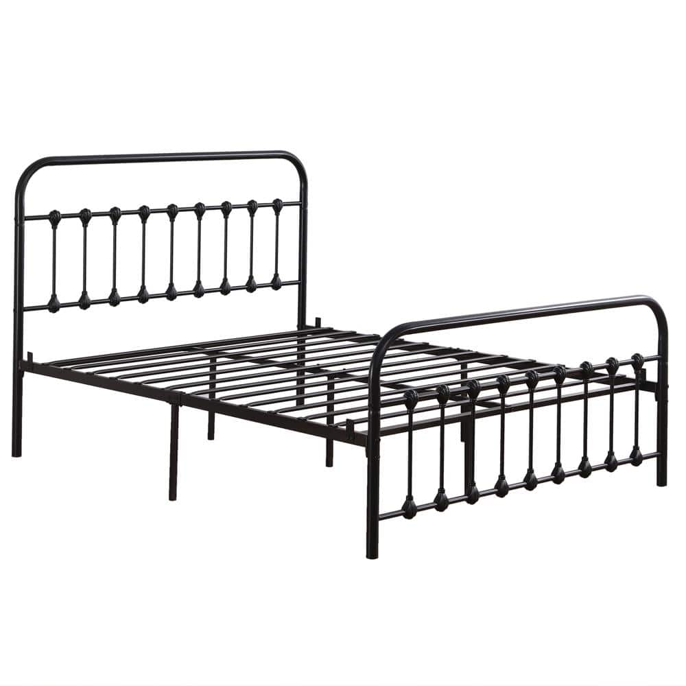 Karl home Single-Layer Black Full Iron Bed Frame with Shell Decoration ...