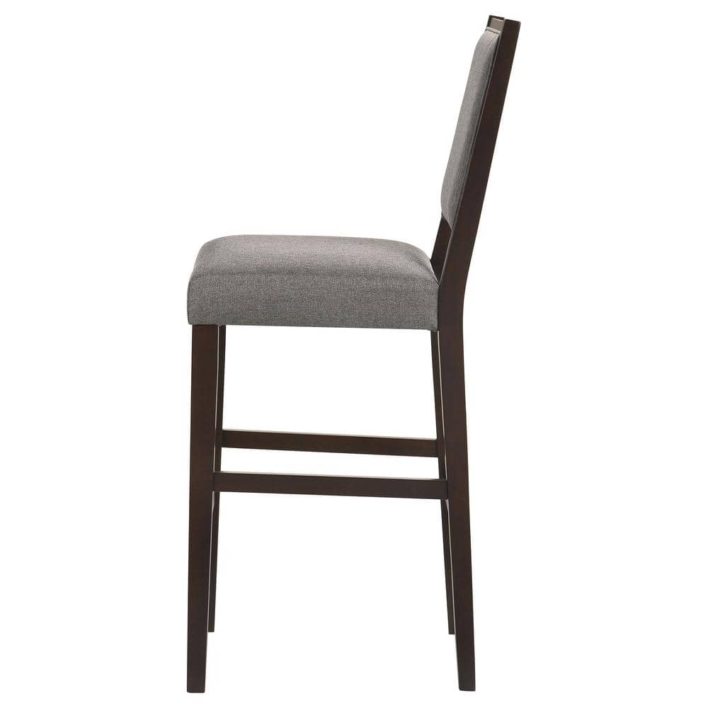 Gray Upholstered Transitional Wood Bar Stools with Footrest
