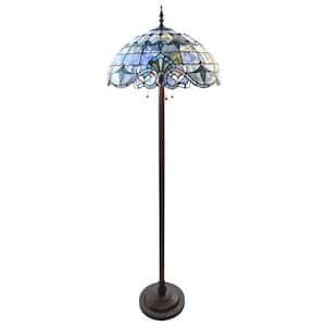 64 in. Blue Indoor Floor Lamp with Stained Glass Allistar Shade