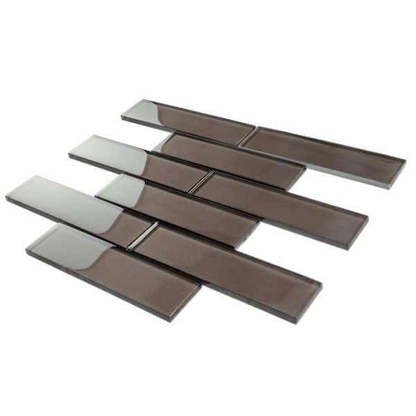 Apollo Tile (Sample) Cosmos Ash Gray 4-in x 4-in Glossy Glass Brick Mosaic Wall Tile