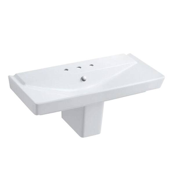 KOHLER Reve Semi-Ceramic Pedestal Combo Bathroom Sink in White with Overflow Drain