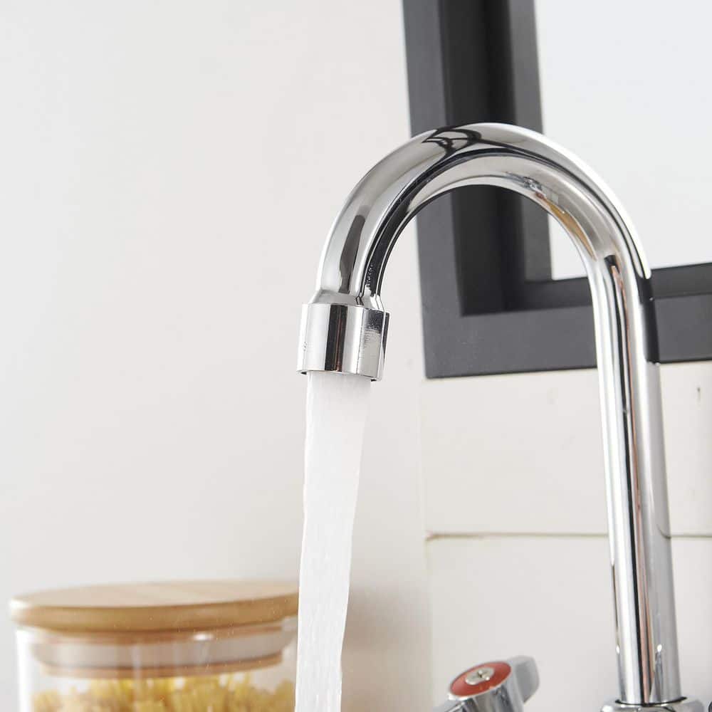 Polished Chrome 2-Handle Wall Mount Kitchen Faucet with Swivel Spout