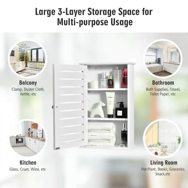 Gymax Wall Mounted Bathroom Cabinet Storage Organize Hanging Medicine Adjustable Shelf