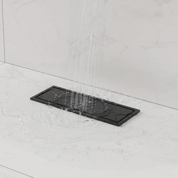 11.8 x 4.3 in. 2-Spray Floor Mount Stainless Steel Shower Drain Dual Fixed and Handheld Shower Head 2.5 GPM in Black