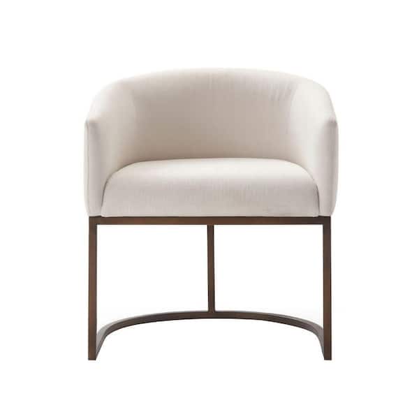 Benjara Cid Brass and Beige Stain Resistant Velvet Low Back Dinning Chair