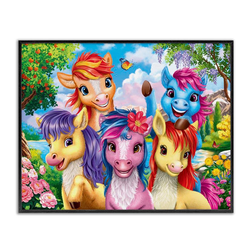 Bright Ponies Selfie by Image World Black Framed Fantasy Giclee Art Print 11 in. x 14 in. price history on PriceWatchPro