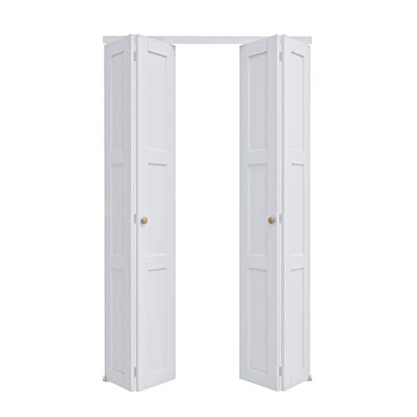 48 in. x 80 in. 3-Lite Solid Core Panel White Primed Composite MDF Interior Closet Bi-fold Door with Hardware Kit