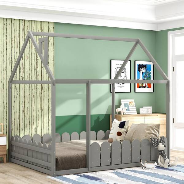 Wood Kids Bed Frame With Roof, Child House Bed Frame Plans