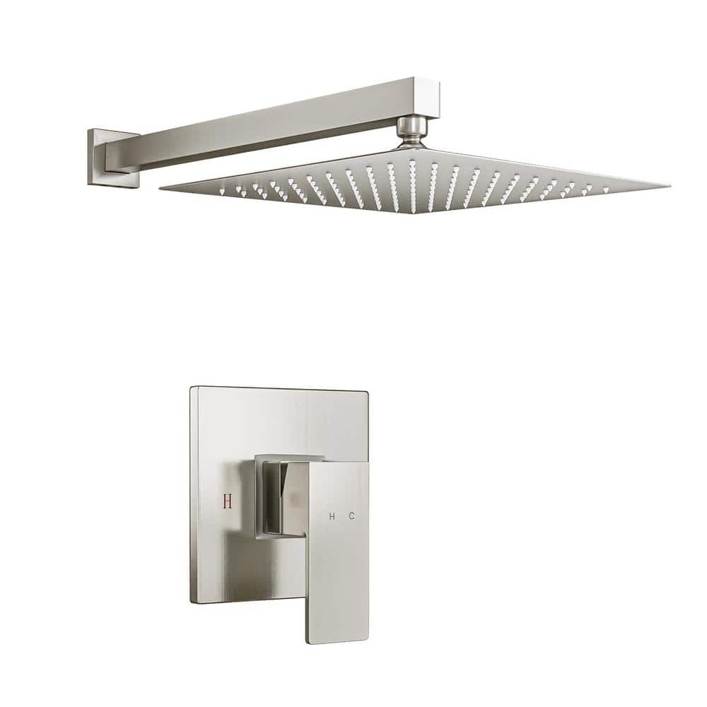 Aosspy 1-Spray Patterns with 1.5 GPM 10 in. Wall Mount Square Ceiling Fixed Shower Head in Brushed Nickel