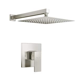 1-Spray Patterns with 1.5 GPM 10 in. Wall Mount Square Ceiling Fixed Shower Head in Brushed Nickel