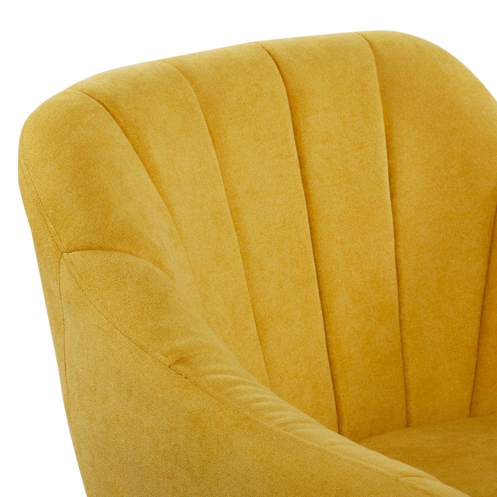 Yellow Velvet Barrel Accent Chair with Wood Legs