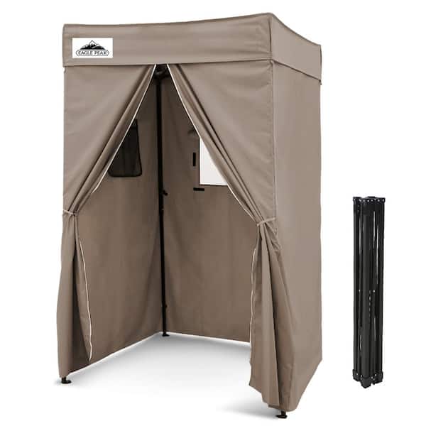 Flat Top 4 ft. x 4 ft. Outdoor Pop Up Shower Privacy Tent Dressing Changing Room, Brown